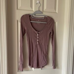 American Eagle Outfitters Purple Fitted Long Sleeve Button Down